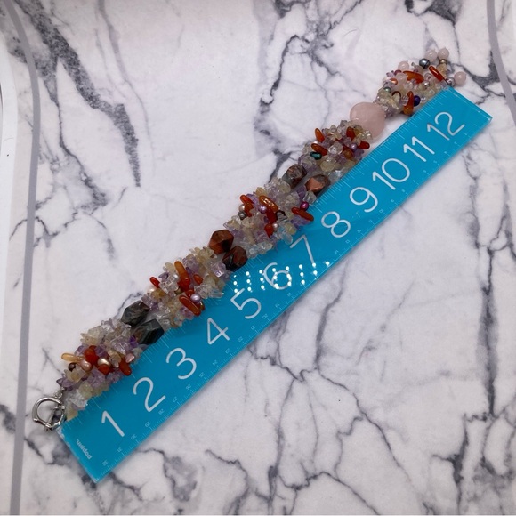 Multistrand Semiprecious Stone Necklace With Freshwater Pearls Toggle Clasp - Picture 10 of 11